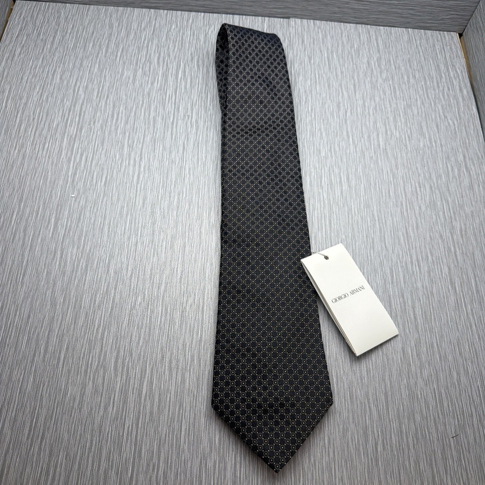 Giorgio Armani Black Silk Tie Mens Geometric Woven Made in Italy NWT